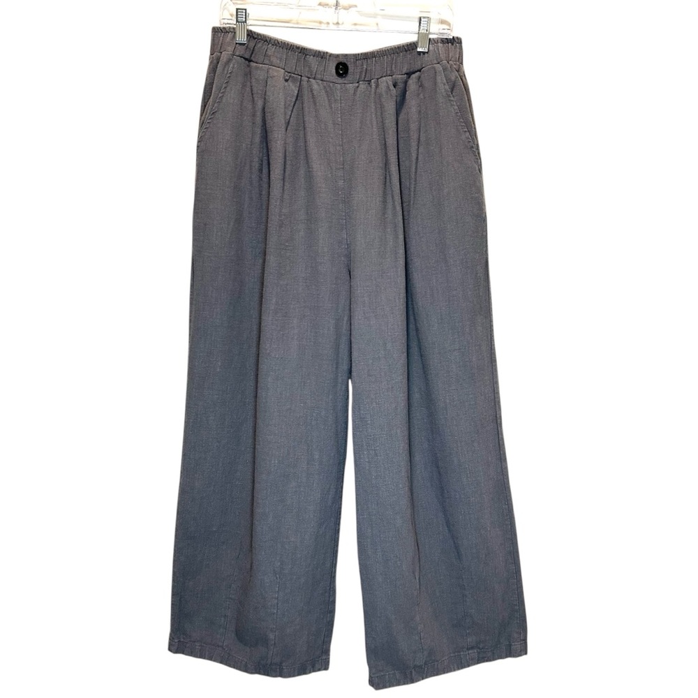 Women’s Gray Linen and Cotton Wide Leg Pull-on Pants - Extra Large